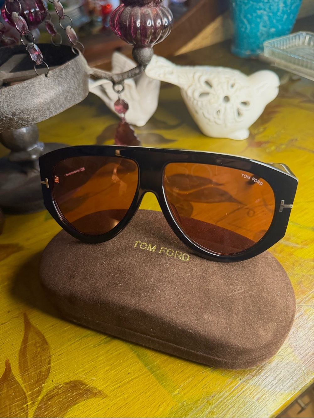 Tom Ford Black Frame Sunglasses with Amber Lenses